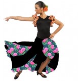 FALDA FLAMENCO CON GODETS ESTAMPADOS EN TONO FUCSIA